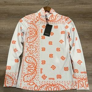Rhude Bandana Turtleneck T Shirt Long Sleeve Logo Grey Coral